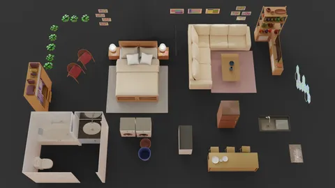 3D Floor Plan Asset Collection - Blender 3d models