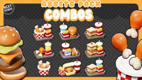 Fast Food Combos - Blender 3d models