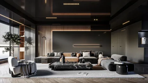 Black and Orange Living Room - Blender scenes