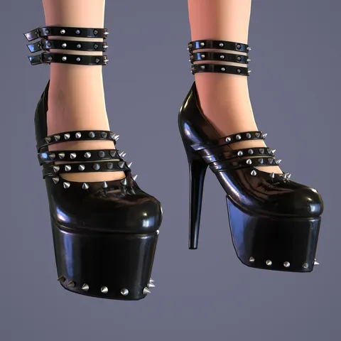 Black Studded High-Heel Shoes - Blender 3d models