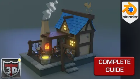 Animated Stylized Blacksmith House - Blender scenes