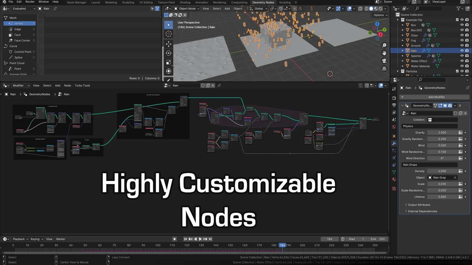 Procedural Rain Geometry Node Pack screenshot 3