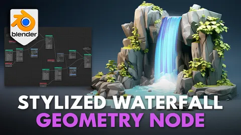 Stylized Waterfall - Blender geometry nodes