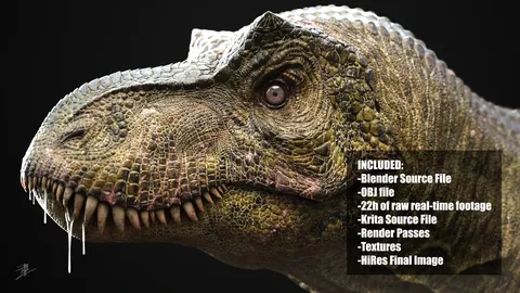 Green Dinosaur Bust - Blender tutorials & courses