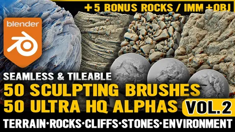 Terrain and Rock Brushes Vol 2 - Blender sculpting brushes