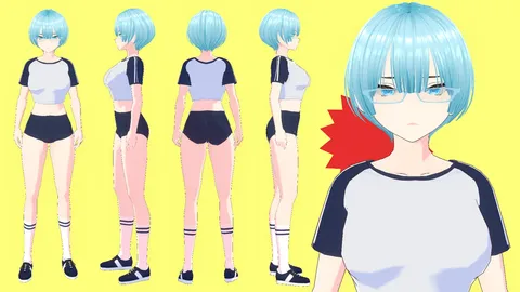 Blue Nerd Sports Girl - Blender 3d models