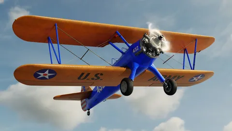 Boeing-Stearman Model 75 Biplane - Blender 3d models