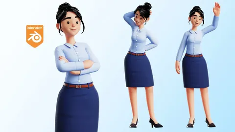 Business Office Cartoon Woman - Blender 3d models