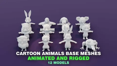 Cartoon Animals Base Meshes - Blender 3d models