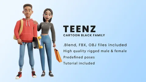 Cartoon Black Family Teenz - Blender 3d models