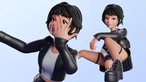 Cartoon Emo Goth K-Pop Girl - Blender 3d models