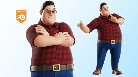 Cartoon Fat Man Character Rigged - Blender 3d models