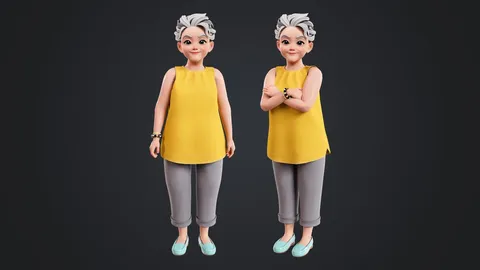 Cartoon Old Woman Rigged - Blender 3d models