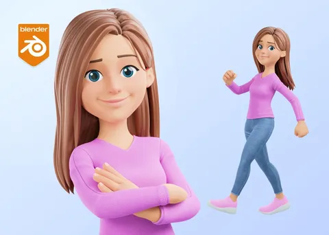 Cartoon Woman Rigged - Blender 3d models