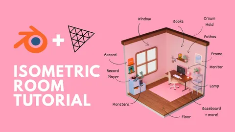 Cozy Isometric Home Office - Blender scenes