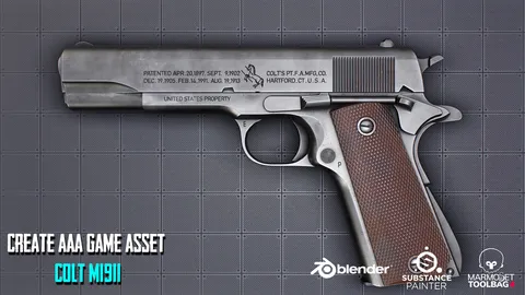 Colt M1911 Game Asset Course - Blender tutorials & courses