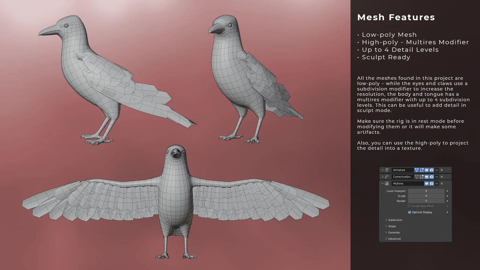 Stylized Low-Poly Crow screenshot 2