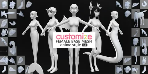 Customizable Anime Female Base Mesh - Blender 3d models