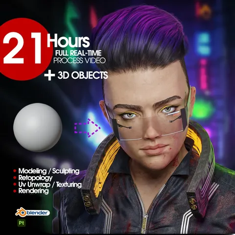 Cyberpunk Girl Process Video - Blender tutorials & courses