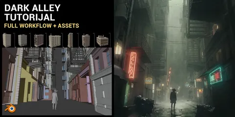 Dark Alley Scene Cinematic Workflow - Blender tutorials & courses