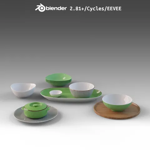 Dishes Set Green - Blender 3d models