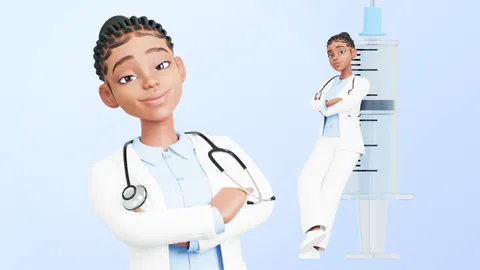 Cartoon Black Female Doctor - Blender 3d models
