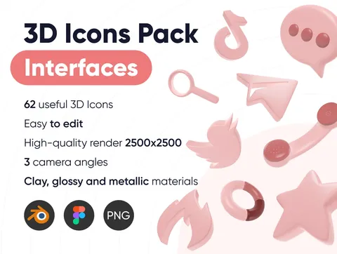 Editable 3D Icons Pack: Interfaces - Blender 3d models
