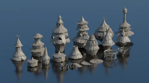Fantasy Village Huts - Blender 3d models