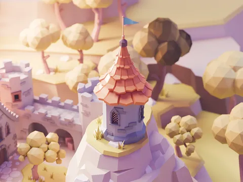 Low Poly Tower Scene - Blender scenes