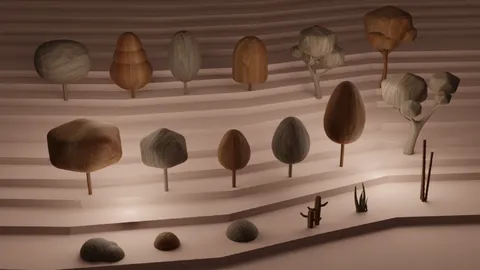 Low Poly Wooden Vegetation - Blender 3d models