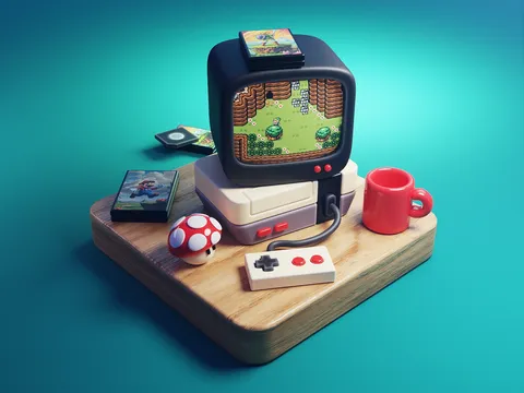 Retro Game Console Scene - Blender scenes