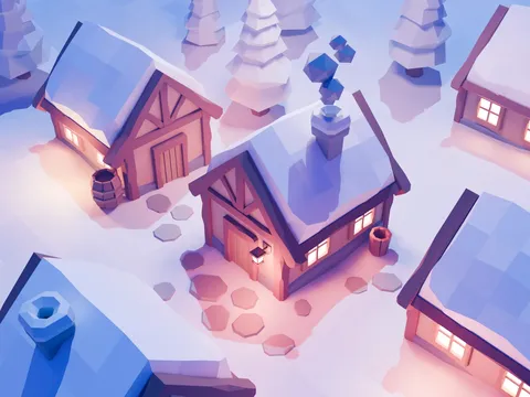 Winter Town Scene - Blender scenes