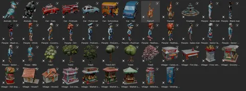 Cartoon Village Kitbash - Blender 3d models