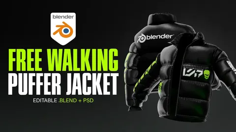 Walking Puffer Jacket Mockup - Blender 3d models