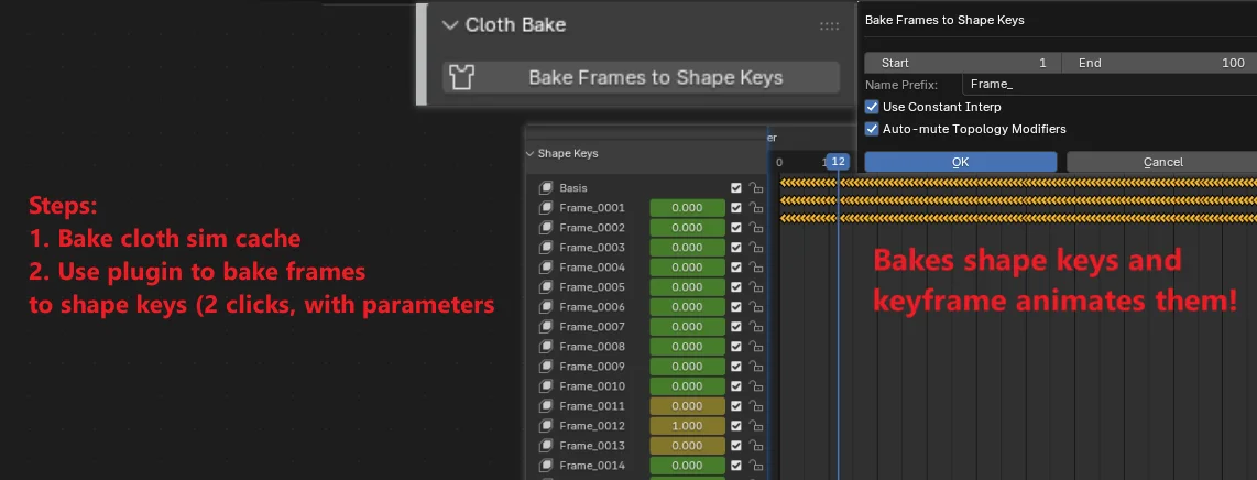 Cloth Sim Bake to Shape Keys screenshot 2