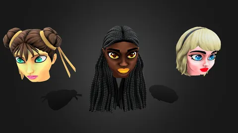 Cartoon Female Heads - Blender 3d models