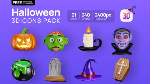 Halloween 3D Icons Pack - Blender 3d models