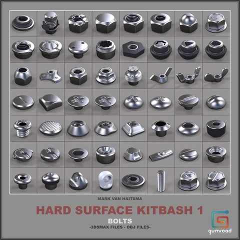 Hard Surface Bolts Kitbash - Blender 3d models