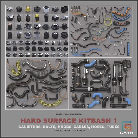 Hard Surface Kitbash Library - Blender 3d models