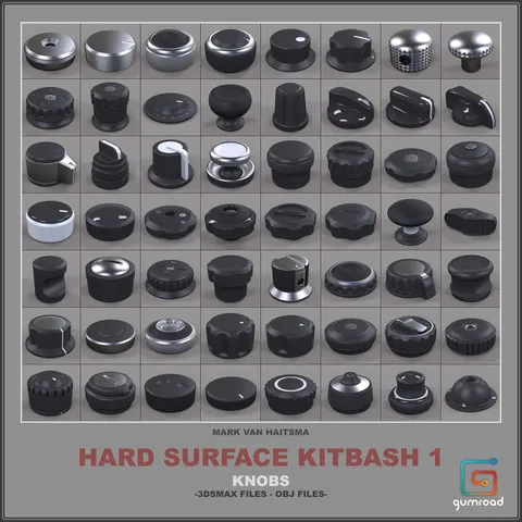 Hard Surface Knobs Kitbash - Blender 3d models