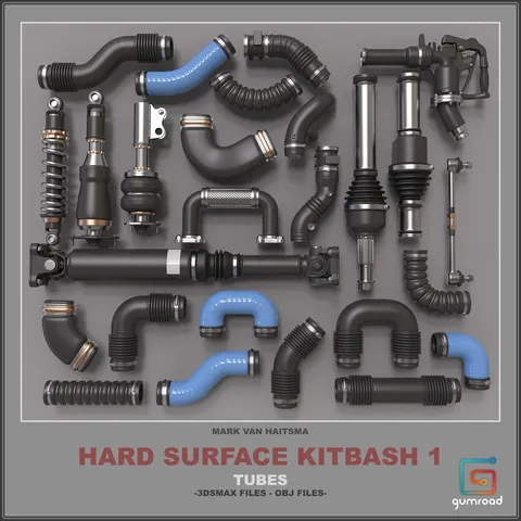 Hard Surface Kitbash Tubes - Blender 3d models