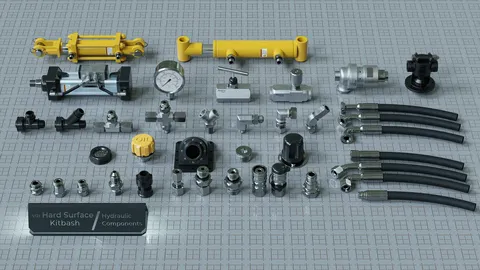 Hydraulic Components Kitbash - Blender 3d models