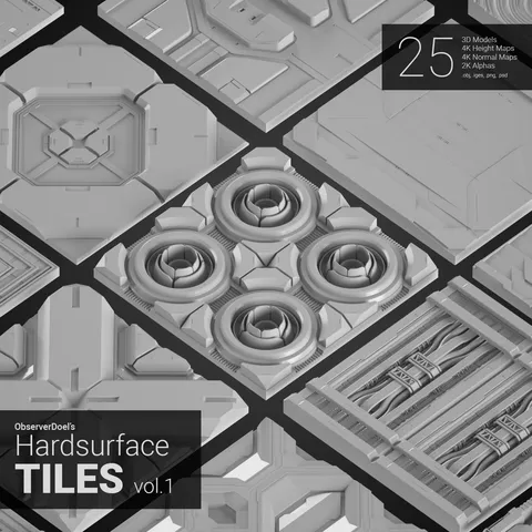 Hardsurface Tiles Vol 1 - Blender 3d models