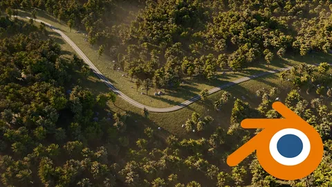 Modular Forest Road Scene - Blender scenes