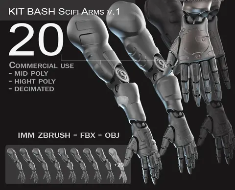 20 Sci-Fi Arms Kitbash - Blender 3d models