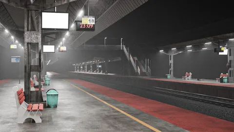 Indian Railway Station & WAP 7 Train - Blender 3d models