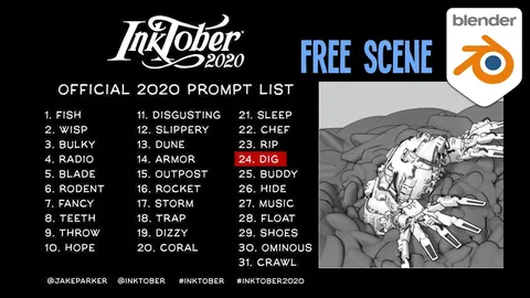 Inktober 2020: Dig Sample - Blender scenes