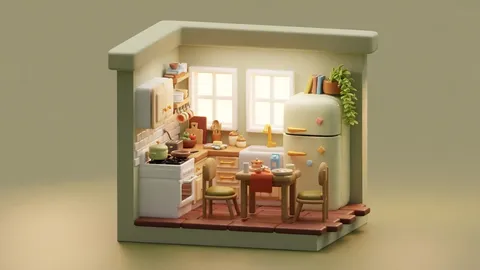 Isometric Stylized Kitchen - Blender scenes