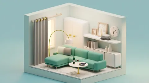 Isometric Cartoon Living Room - Blender scenes