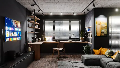 Modern Living Room & Workspace - Blender scenes
